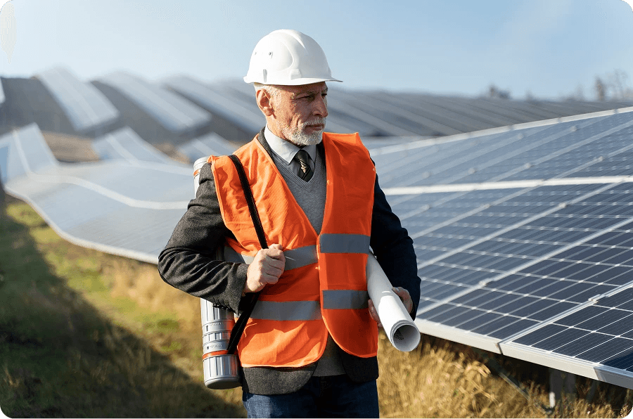 Solar farm person